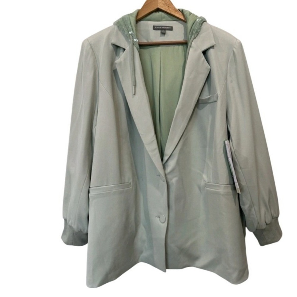 Kate & Mallory Women Sage Green Blazer Hooded Jacket Size S Sequins NWOT $68